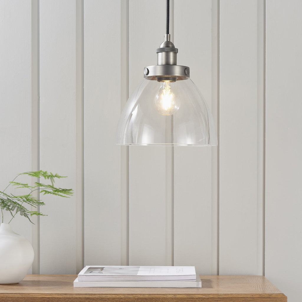91738 Hansen 1 Light Pendant Silver Clear
