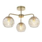 91968 Dimple 3 Light Semi Flush Ceiling Light Brass Champagne