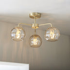 91968 Dimple 3 Light Semi Flush Ceiling Light Brass Champagne