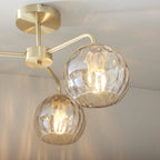 91968 Dimple 3 Light Semi Flush Ceiling Light Brass Champagne