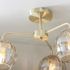 91968 Dimple 3 Light Semi Flush Ceiling Light Brass Champagne