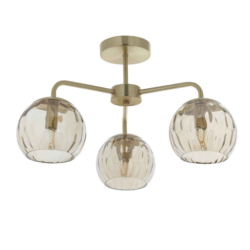 91968 Dimple 3 Light Semi Flush Ceiling Light Brass Champagne