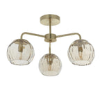 91968 Dimple 3 Light Semi Flush Ceiling Light Brass Champagne