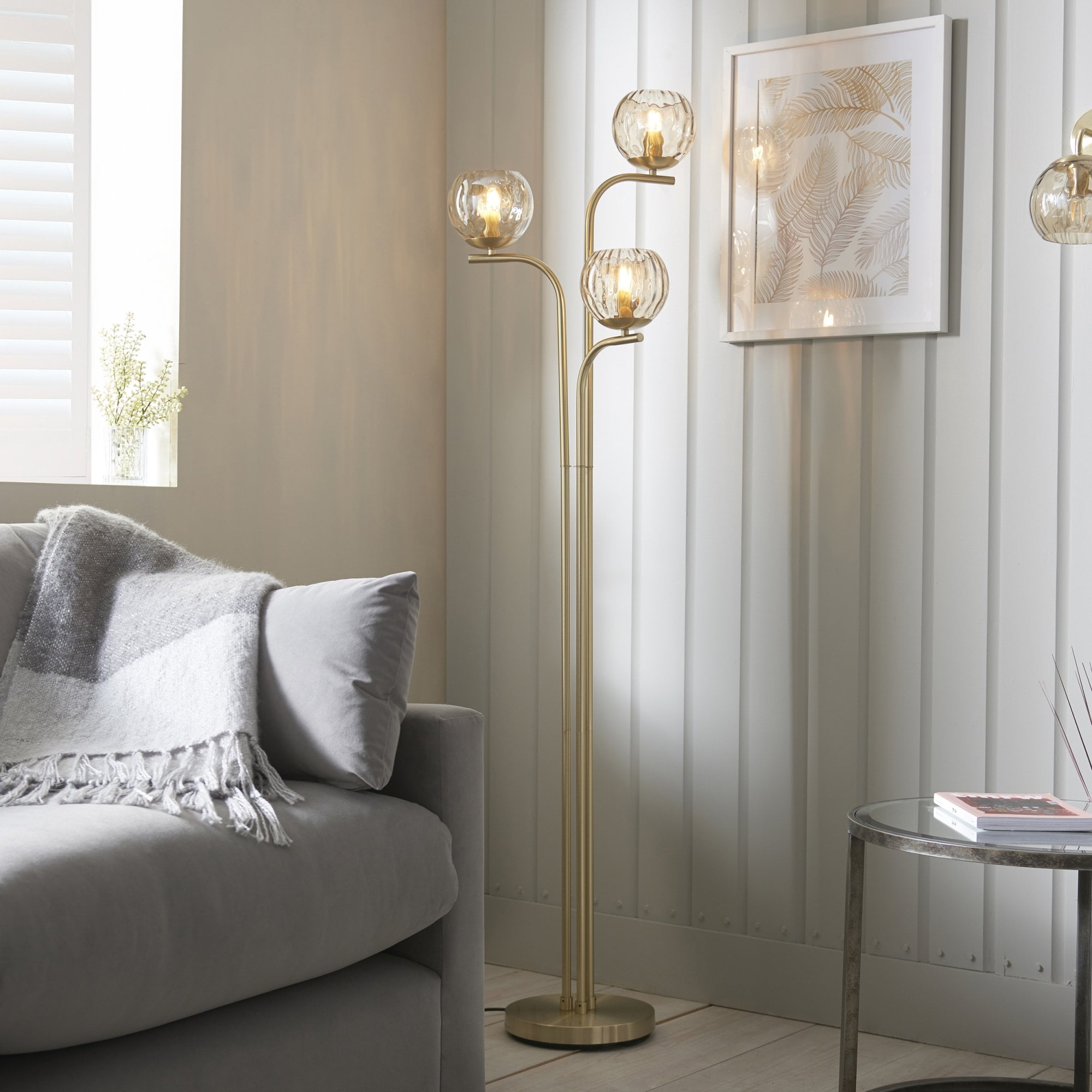 91974 Dimple 3 Light Floor Lamp Brass Champagne