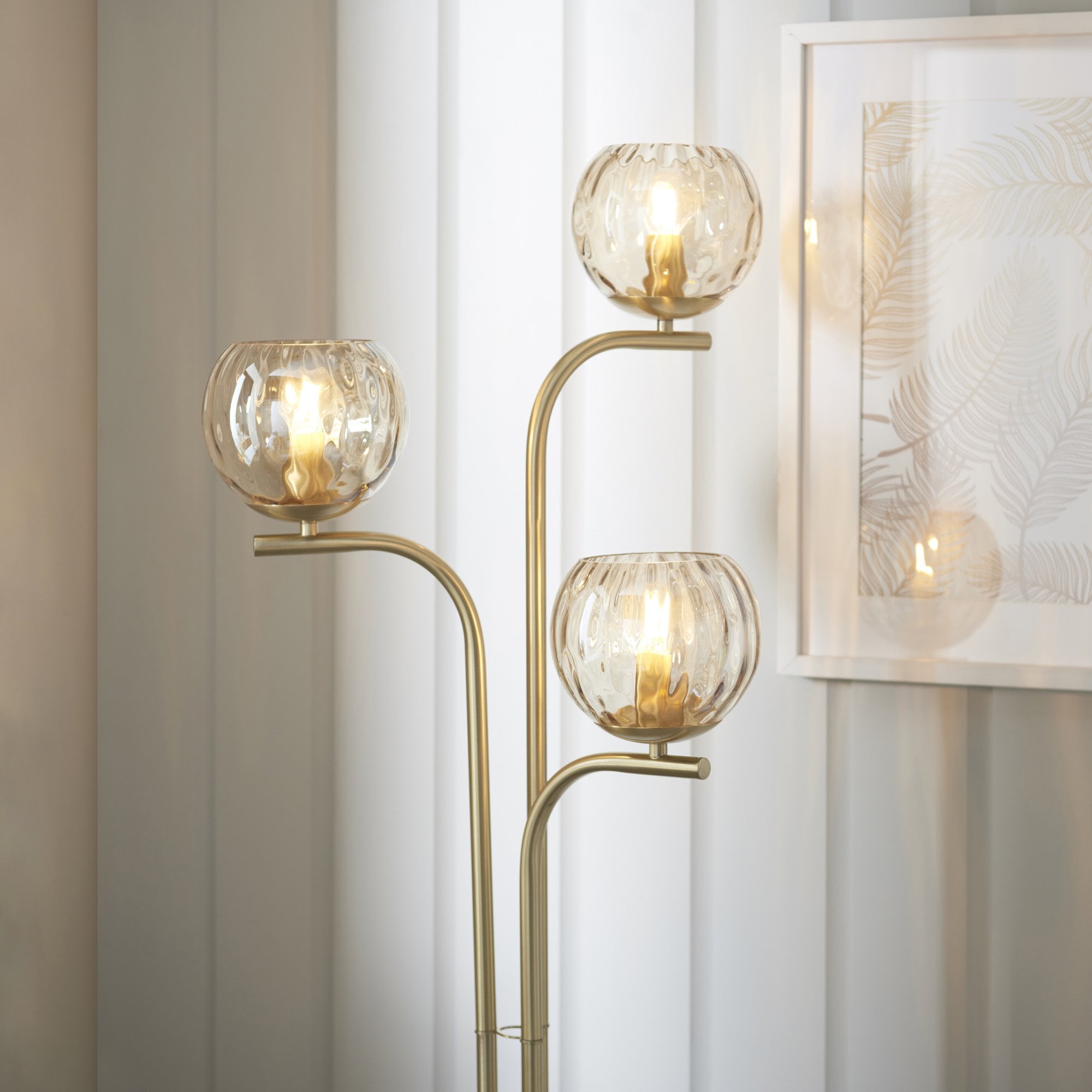 91974 Dimple 3 Light Floor Lamp Brass Champagne