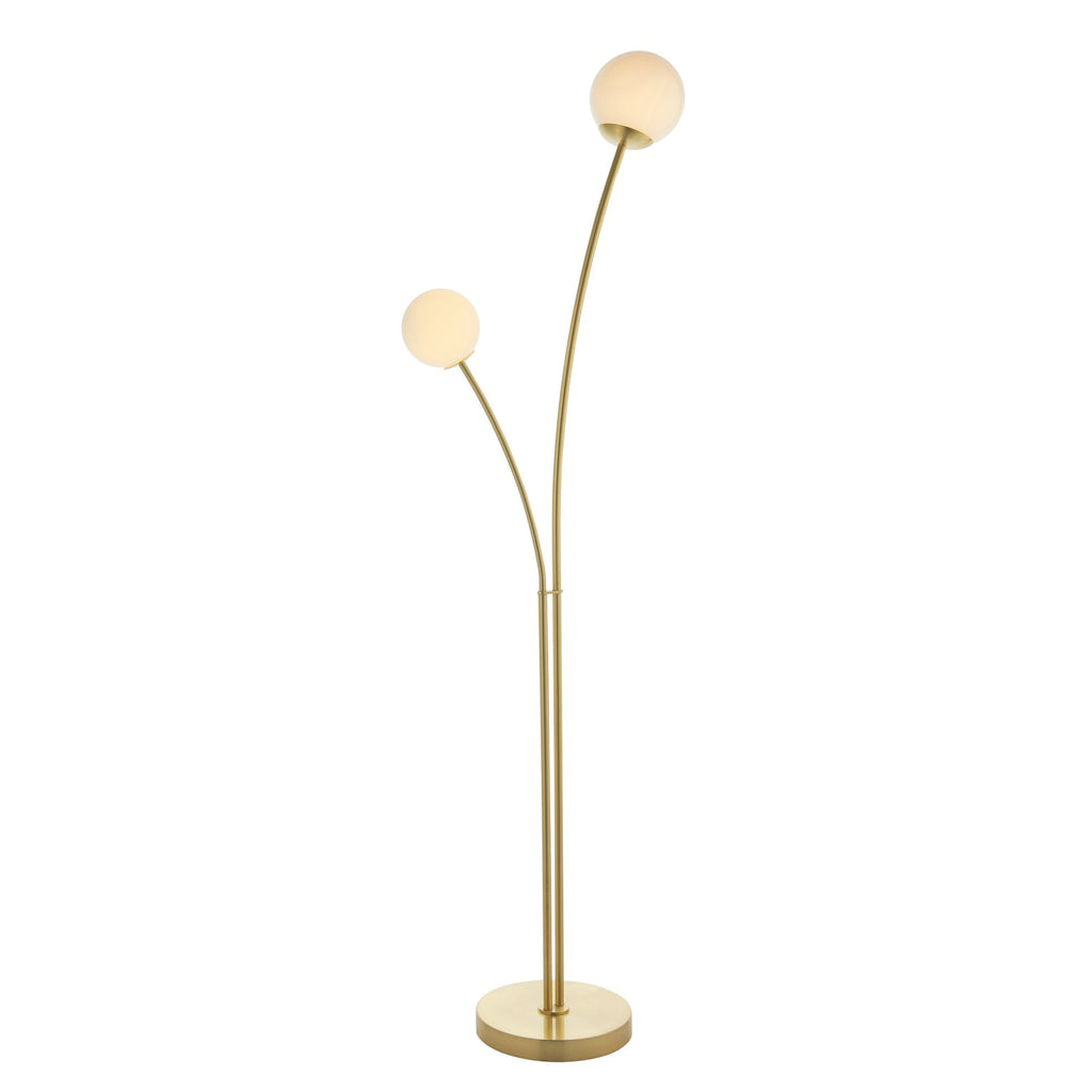 92219 Bloom 2 Light Floor Lamp Brass Opal