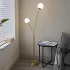 92219 Bloom 2 Light Floor Lamp Brass Opal