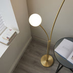 92219 Bloom 2 Light Floor Lamp Brass Opal
