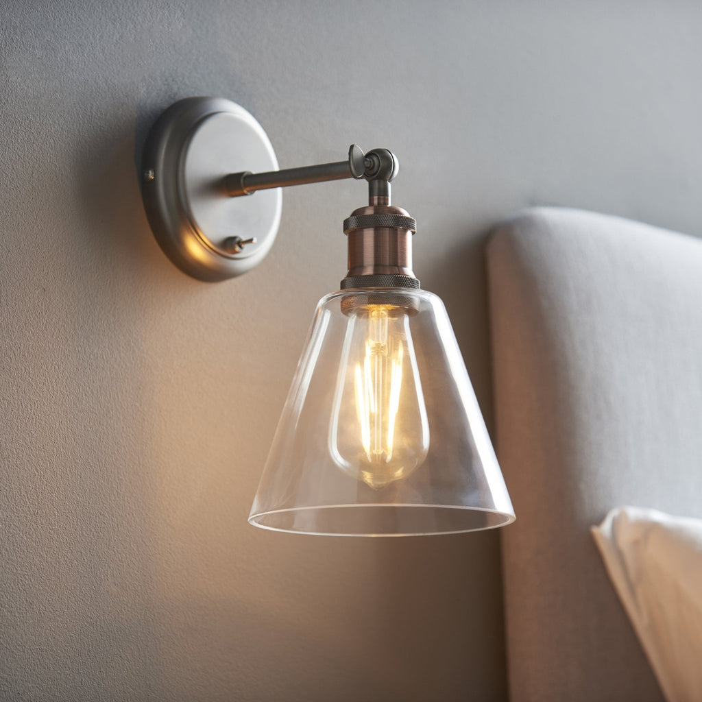92874 Hal 1 Light Wall Light Pewter Copper Clear