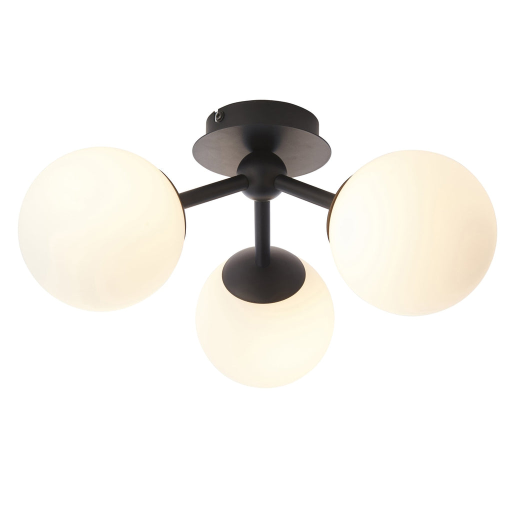 93489 Pulsa 3 Light Bathroom Semi Flush Ceiling Light Black White