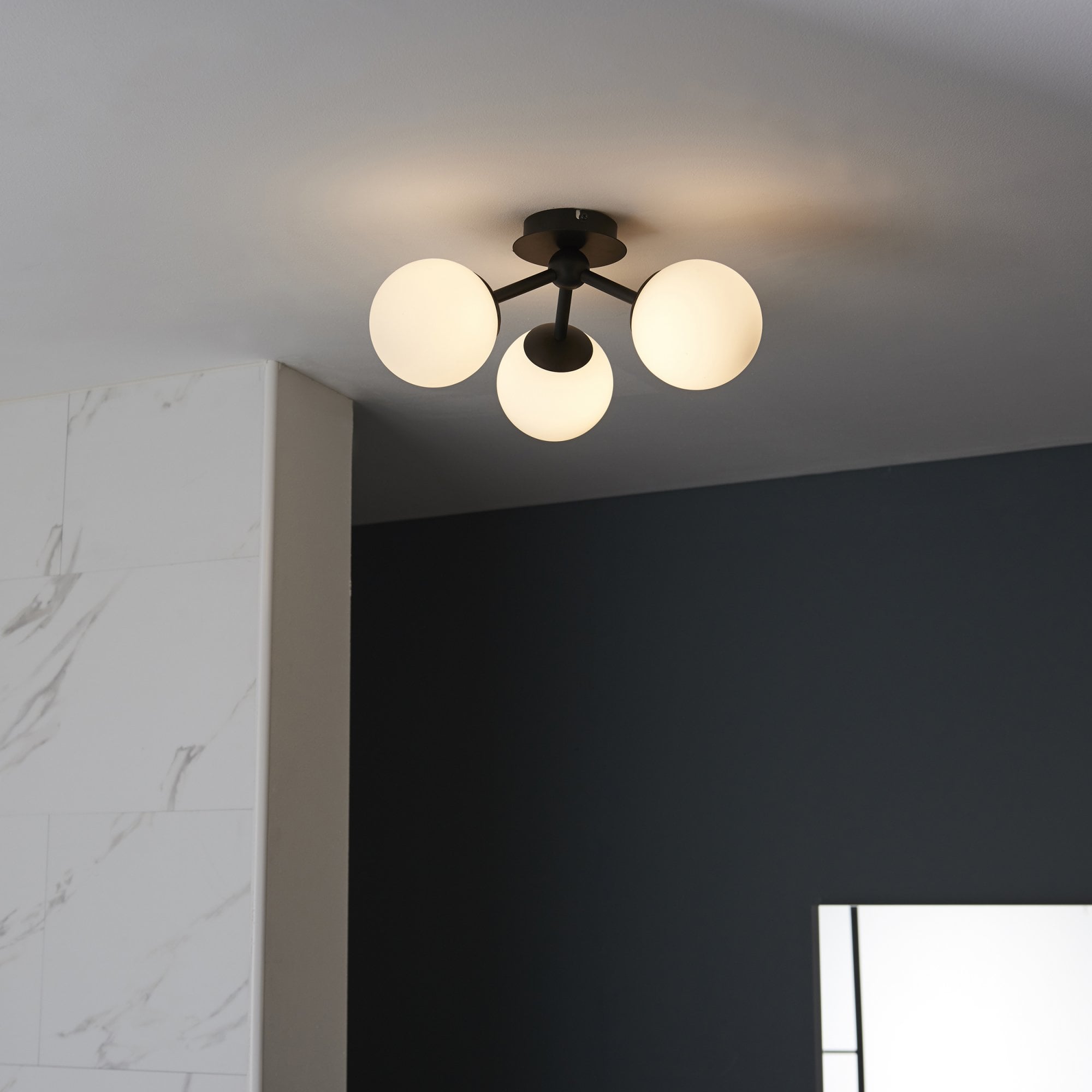 93489 Pulsa 3 Light Bathroom Semi Flush Ceiling Light Black White