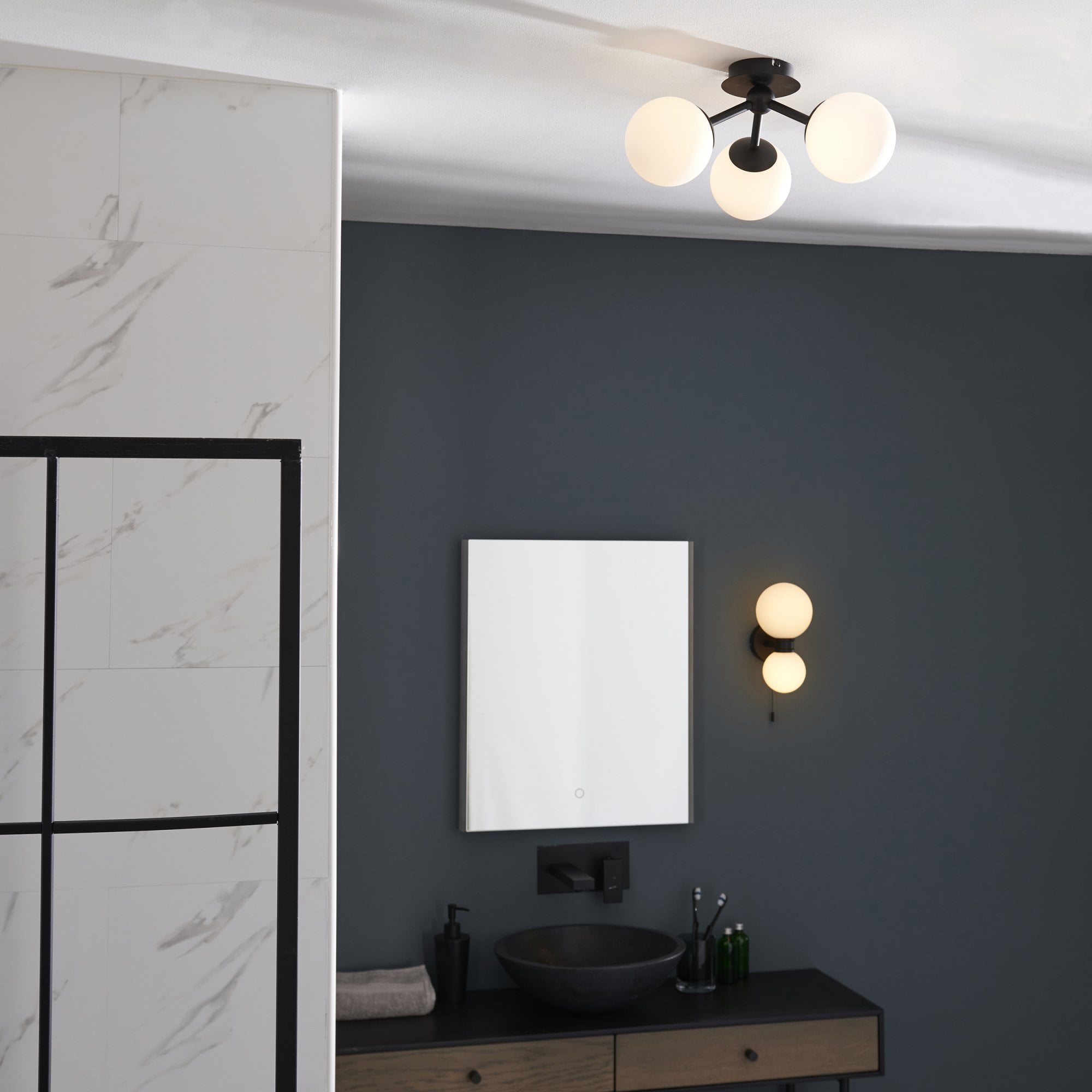 93523 Pulsa 2 Light Bathroom Wall Light Black White (SD)