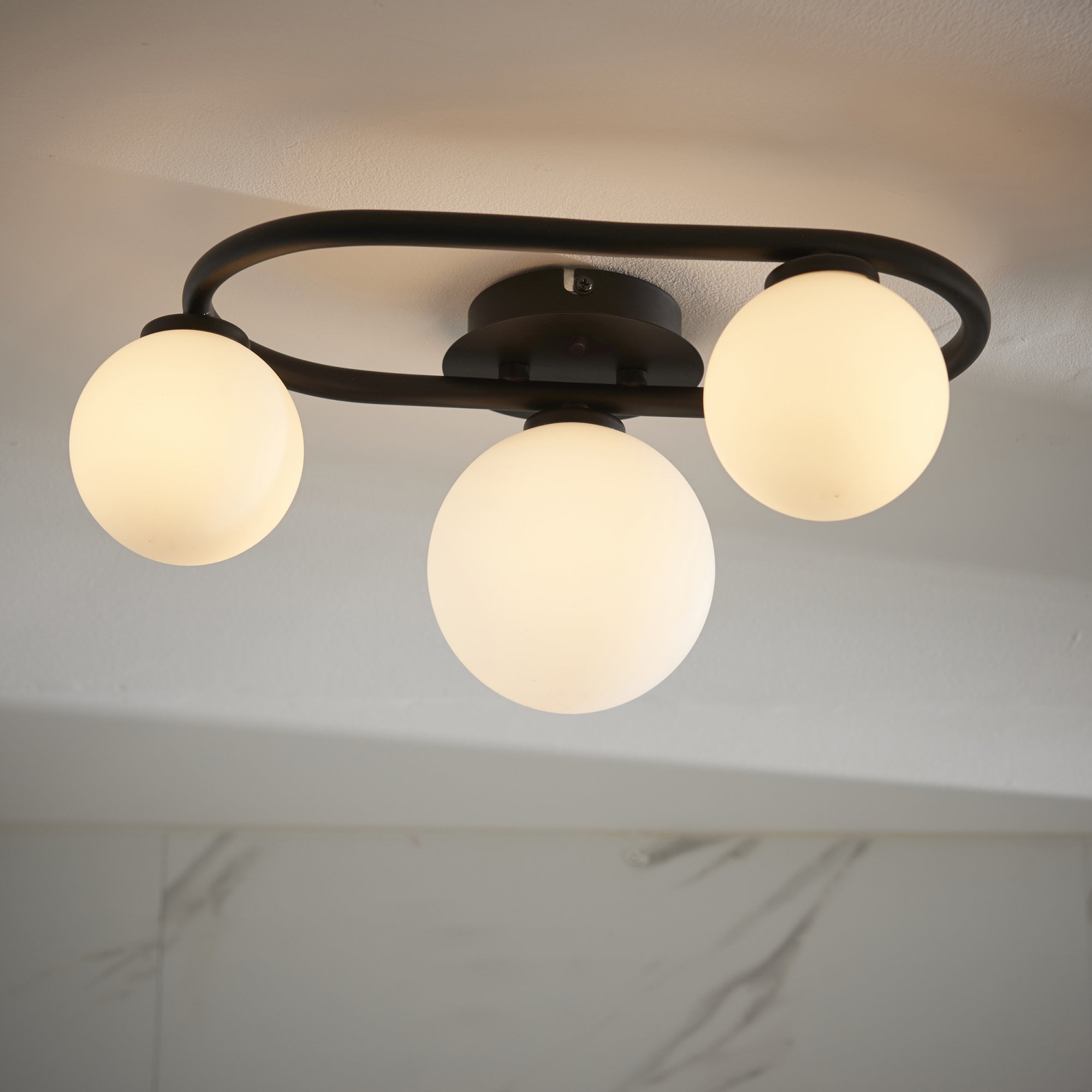93524 Pulsa 3 Light Bathroom Semi Flush Ceiling Light Black White