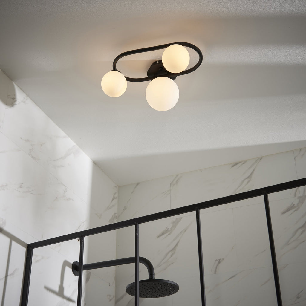 93524 Pulsa 3 Light Bathroom Semi Flush Ceiling Light Black White