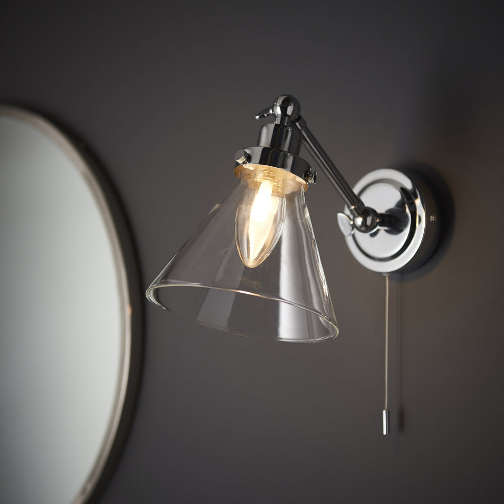 93853 Faraday 1 Light Bathroom Wall Light Chrome Clear