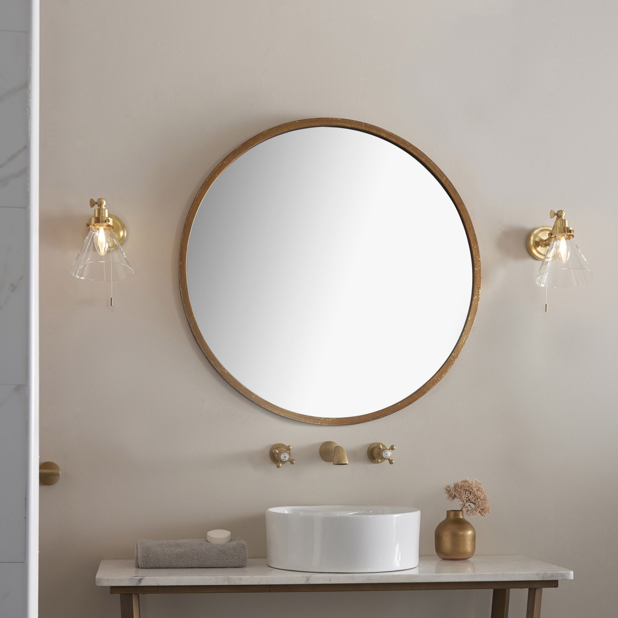 93854 Faraday 1 Light Bathroom Wall Light Brass Clear
