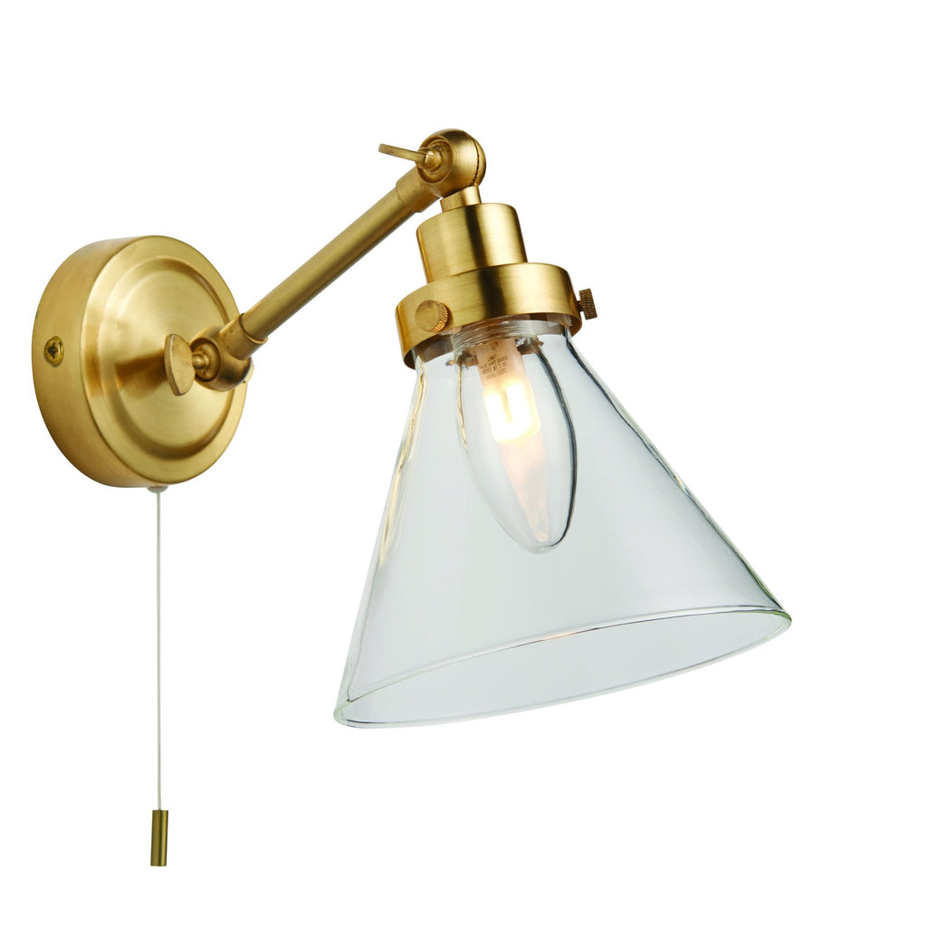 93854 Faraday 1 Light Bathroom Wall Light Brass Clear