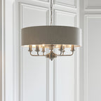 94357 Highclere 6 Light Pendant Chrome Linen