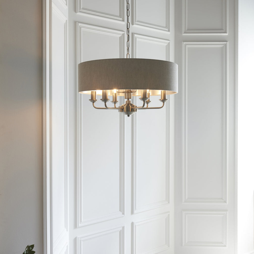 94357 Highclere 6 Light Pendant Chrome Linen