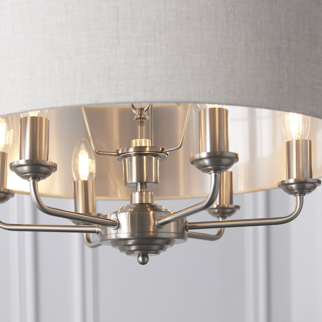 94357 Highclere 6 Light Pendant Chrome Linen