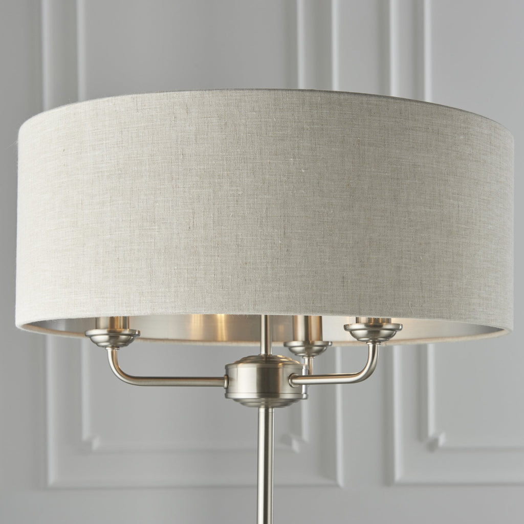 94359 Highclere 3 Light Floor Lamp Chrome Linen