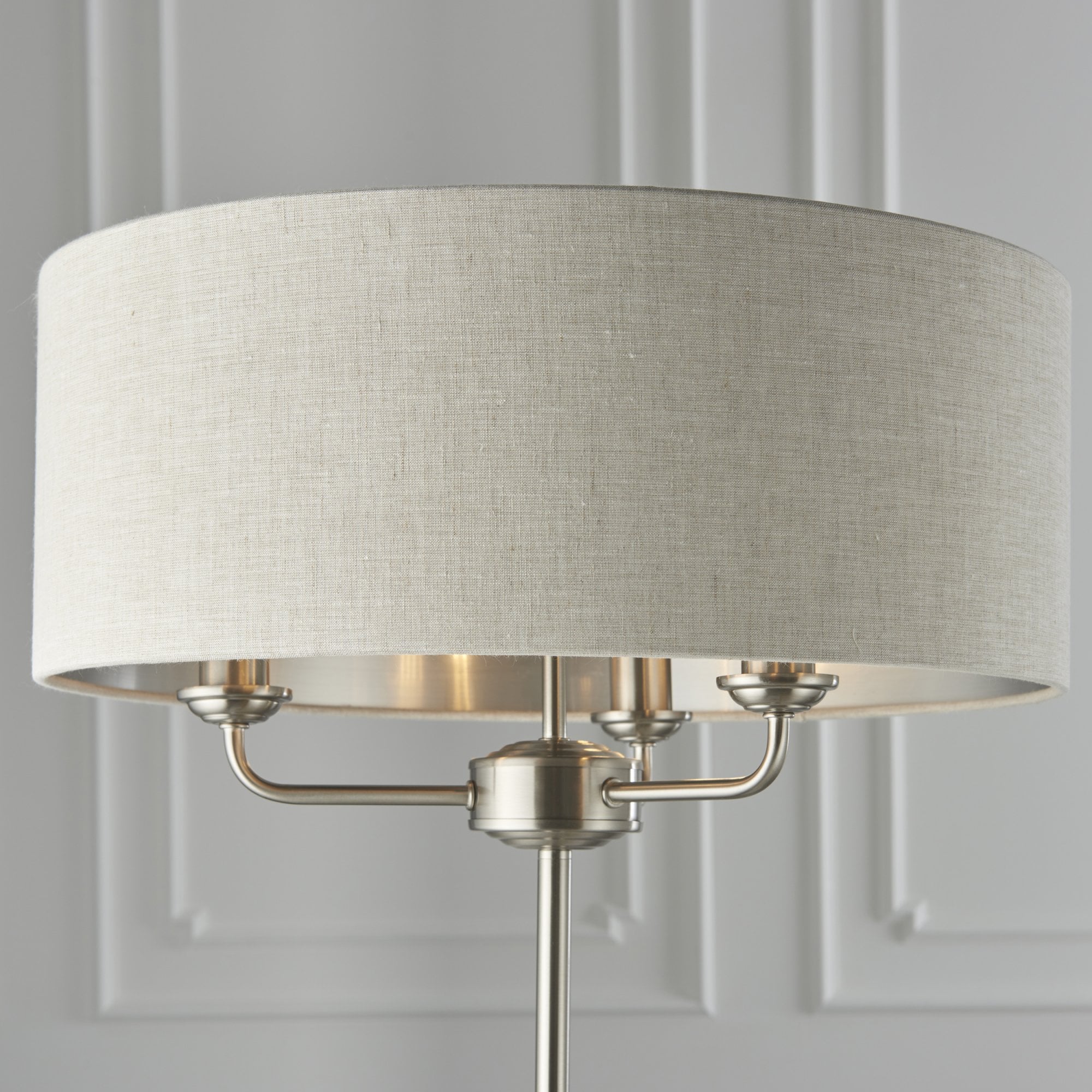 94359 Highclere 3 Light Floor Lamp Chrome Linen