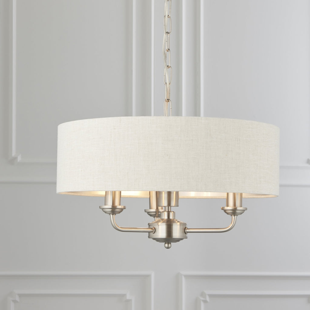 94361 Highclere 3 Light Pendant Chrome Linen