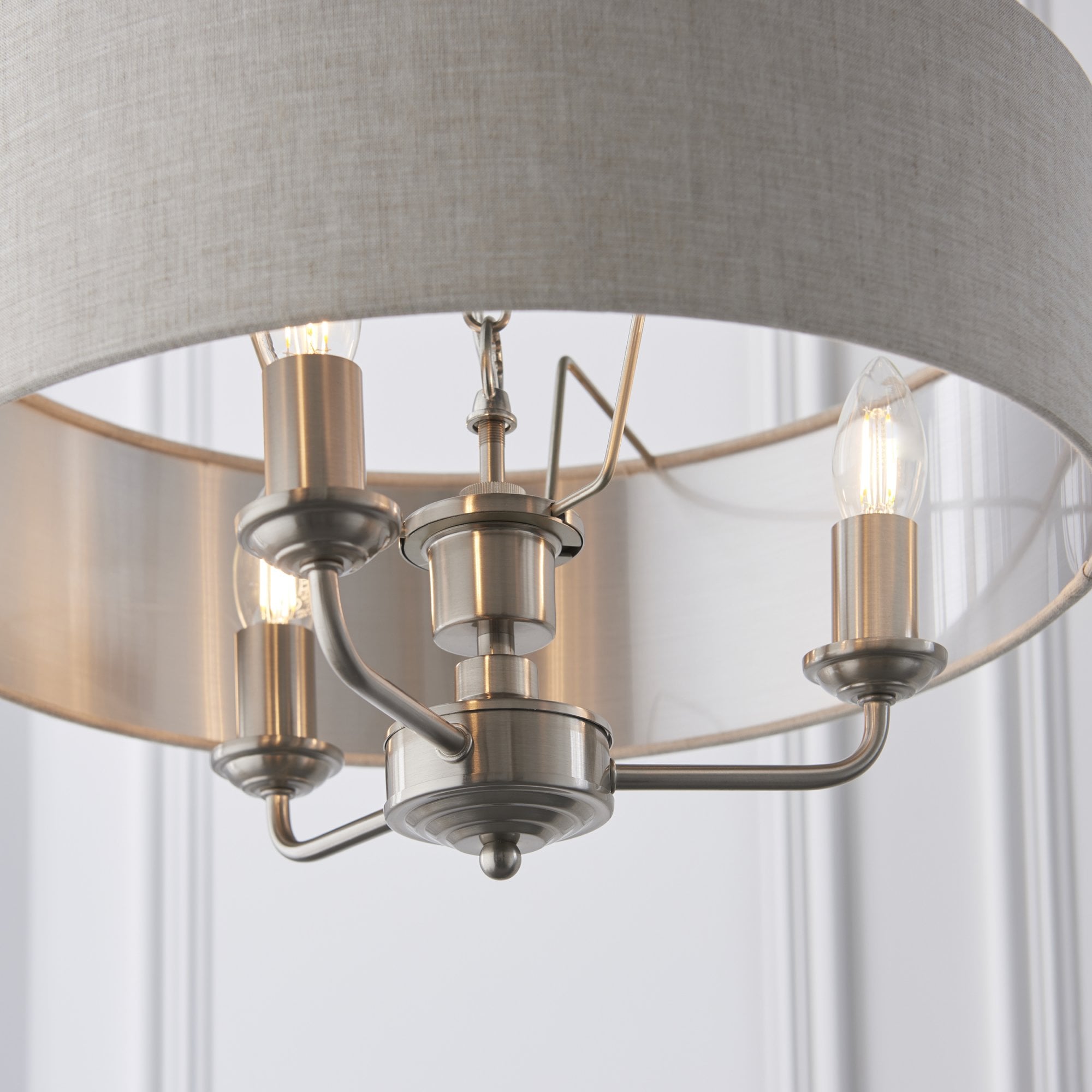 94361 Highclere 3 Light Pendant Chrome Linen