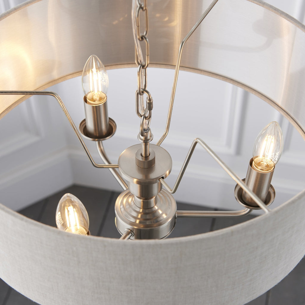 94361 Highclere 3 Light Pendant Chrome Linen