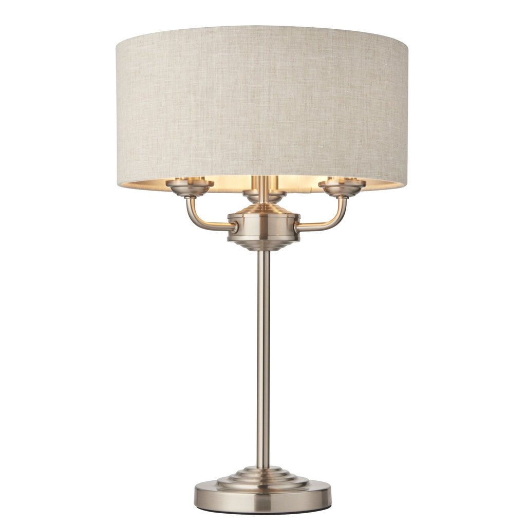 94369 Highclere 3 Light Table Lamp Chrome Linen