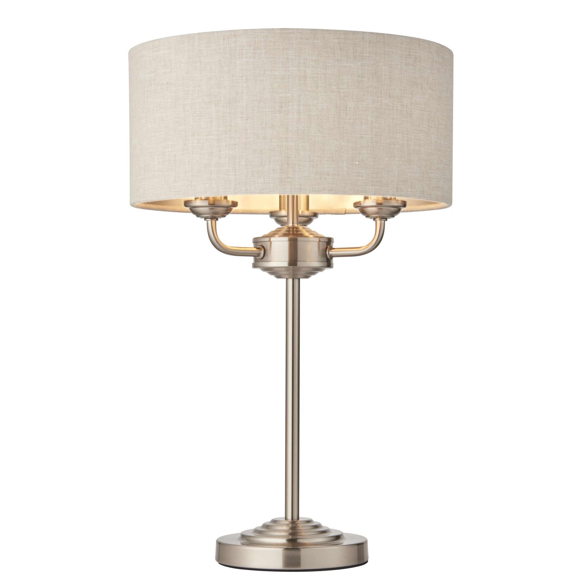 94369 Highclere 3 Light Table Lamp Chrome Linen
