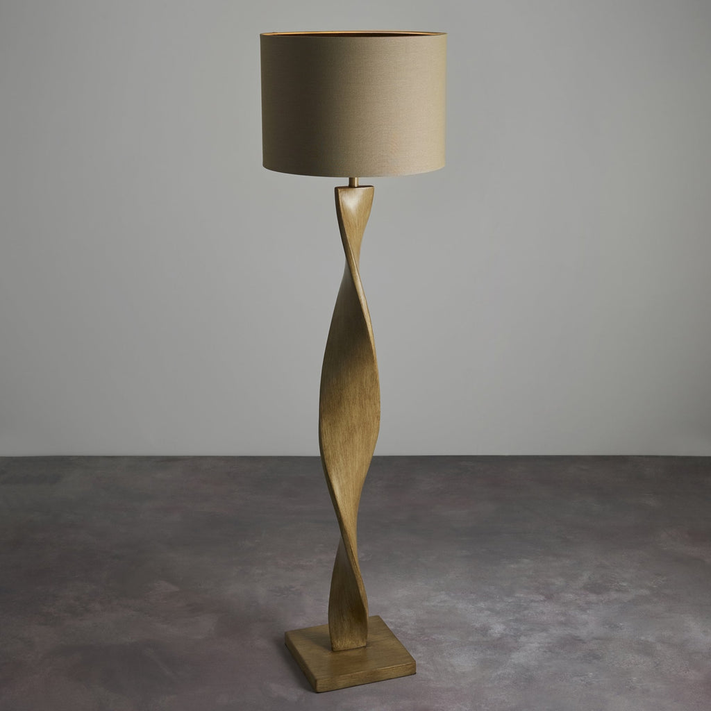 95454 Abia 1 Light Floor Lamp Wood Linen