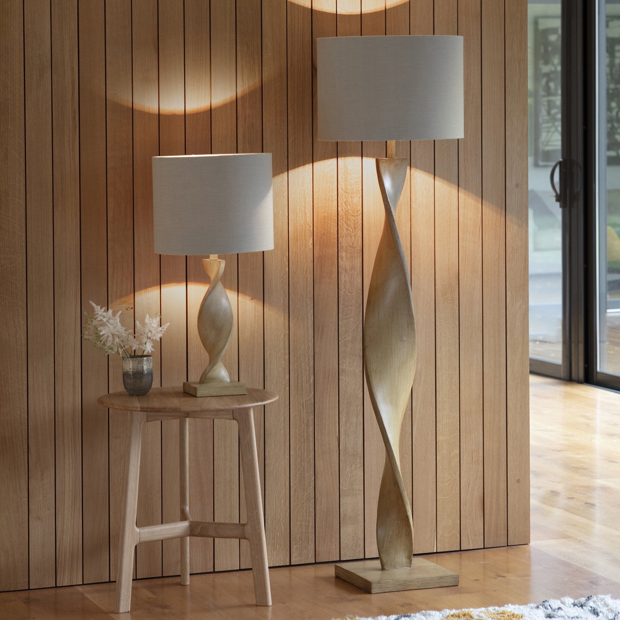 95454 Abia 1 Light Floor Lamp Wood Linen