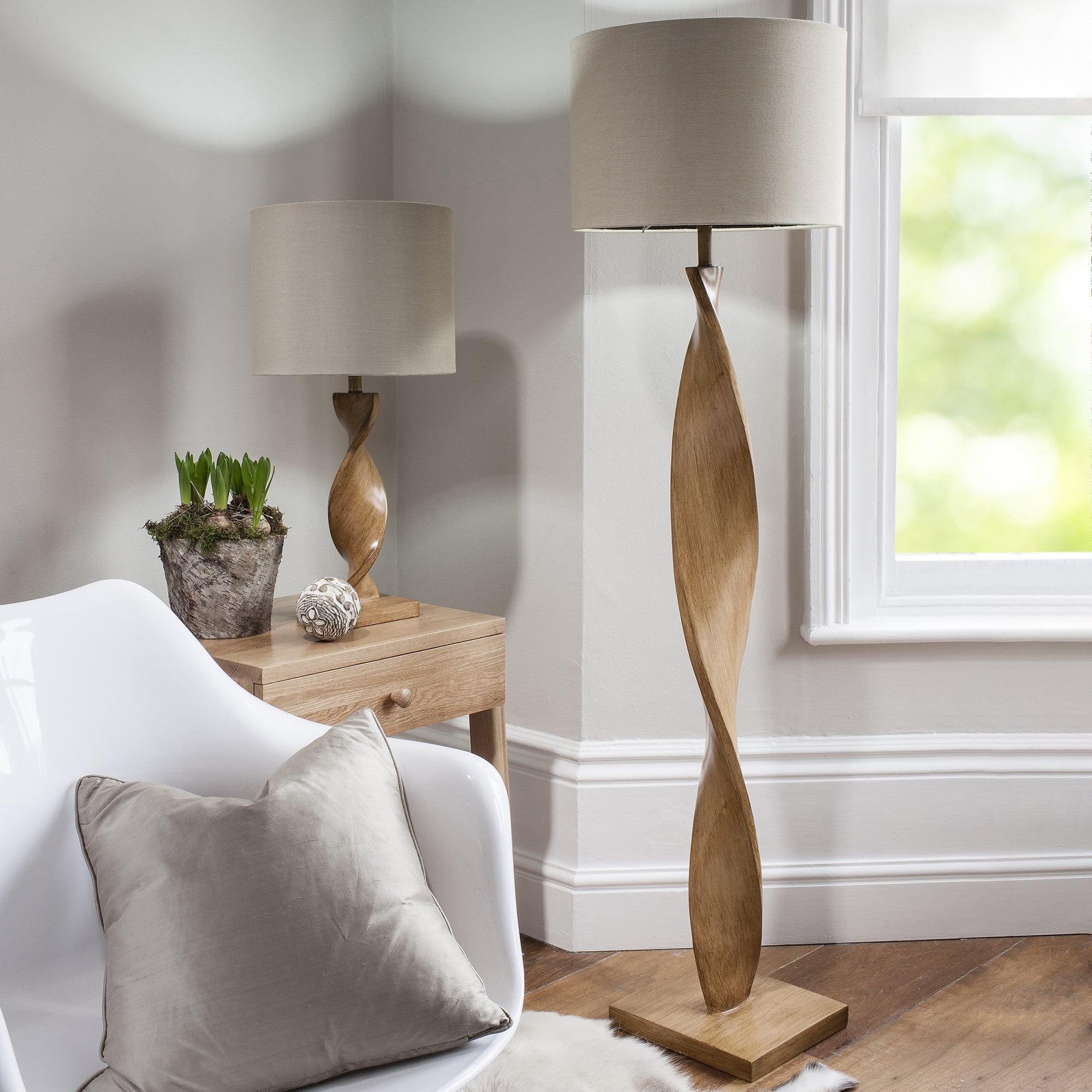 95455 Abia 1 Light Table Lamp Wood Linen