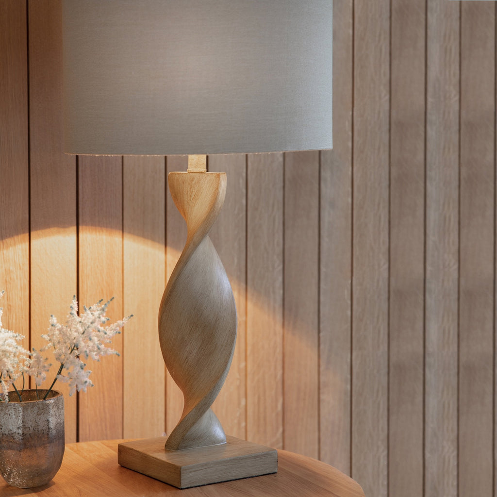 95455 Abia 1 Light Table Lamp Wood Linen