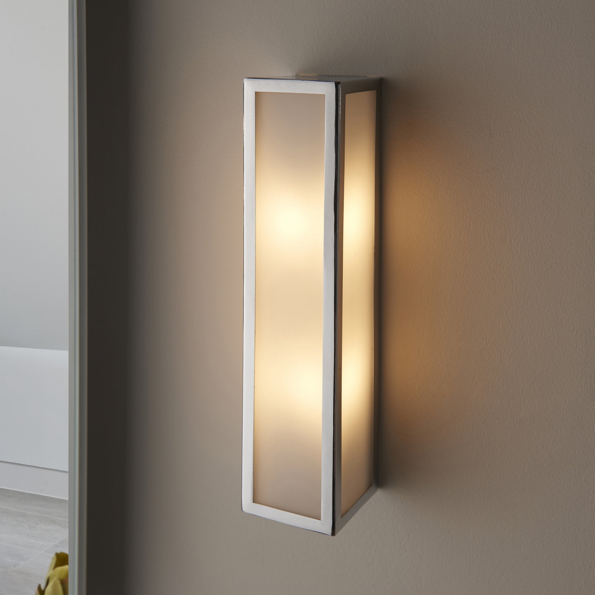 96137 Newham 2 Light Bathroom Wall Light Chrome Frosted