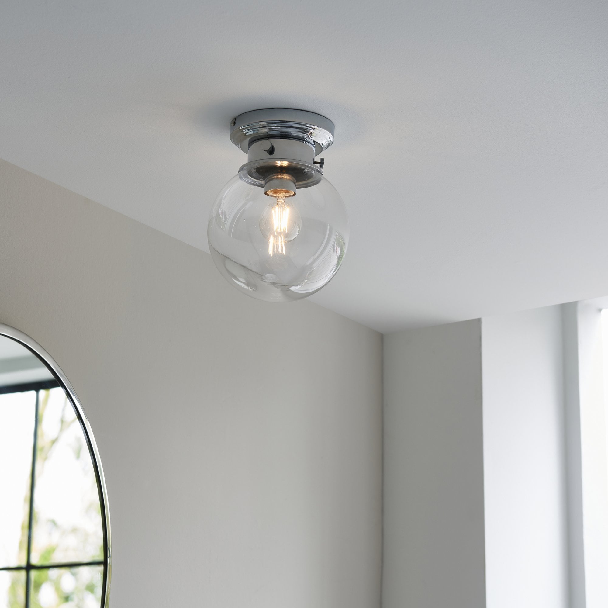 96138 Cheswick 1 Light Bathroom Flush Ceiling Light Chrome Clear