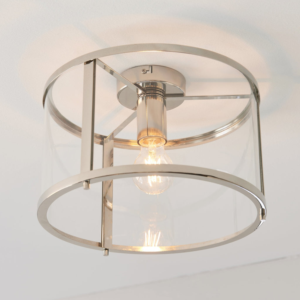 96150 Hopton 1 Light Flush Ceiling Light Nickel Clear