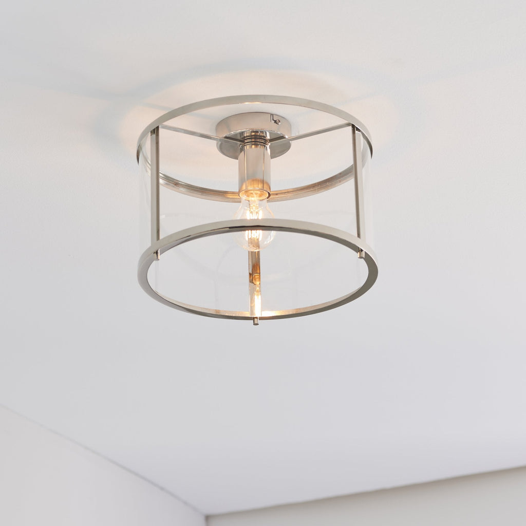 96150 Hopton 1 Light Flush Ceiling Light Nickel Clear
