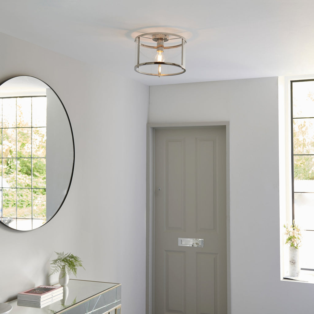 96150 Hopton 1 Light Flush Ceiling Light Nickel Clear