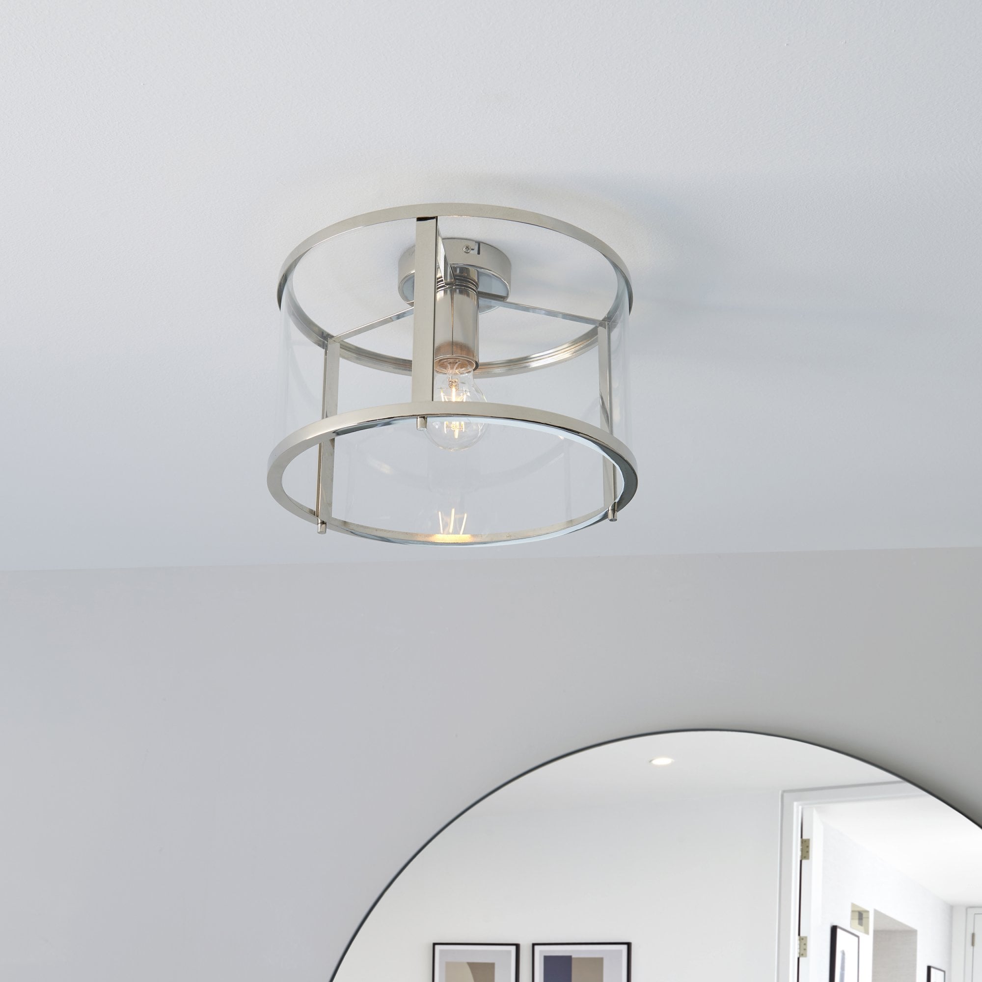 96150 Hopton 1 Light Flush Ceiling Light Nickel Clear