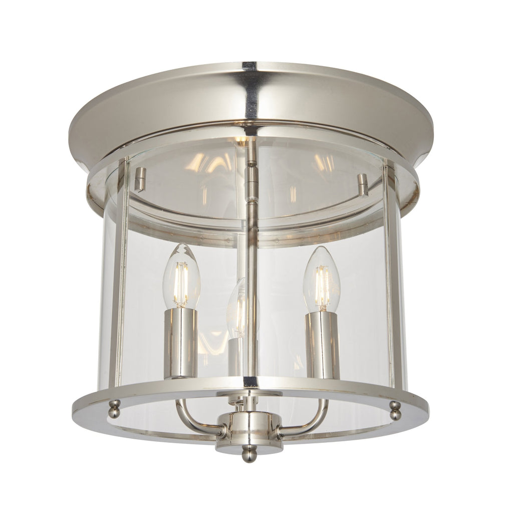 96153 Hampworth 3 Light Flush Ceiling Light Nickel Clear