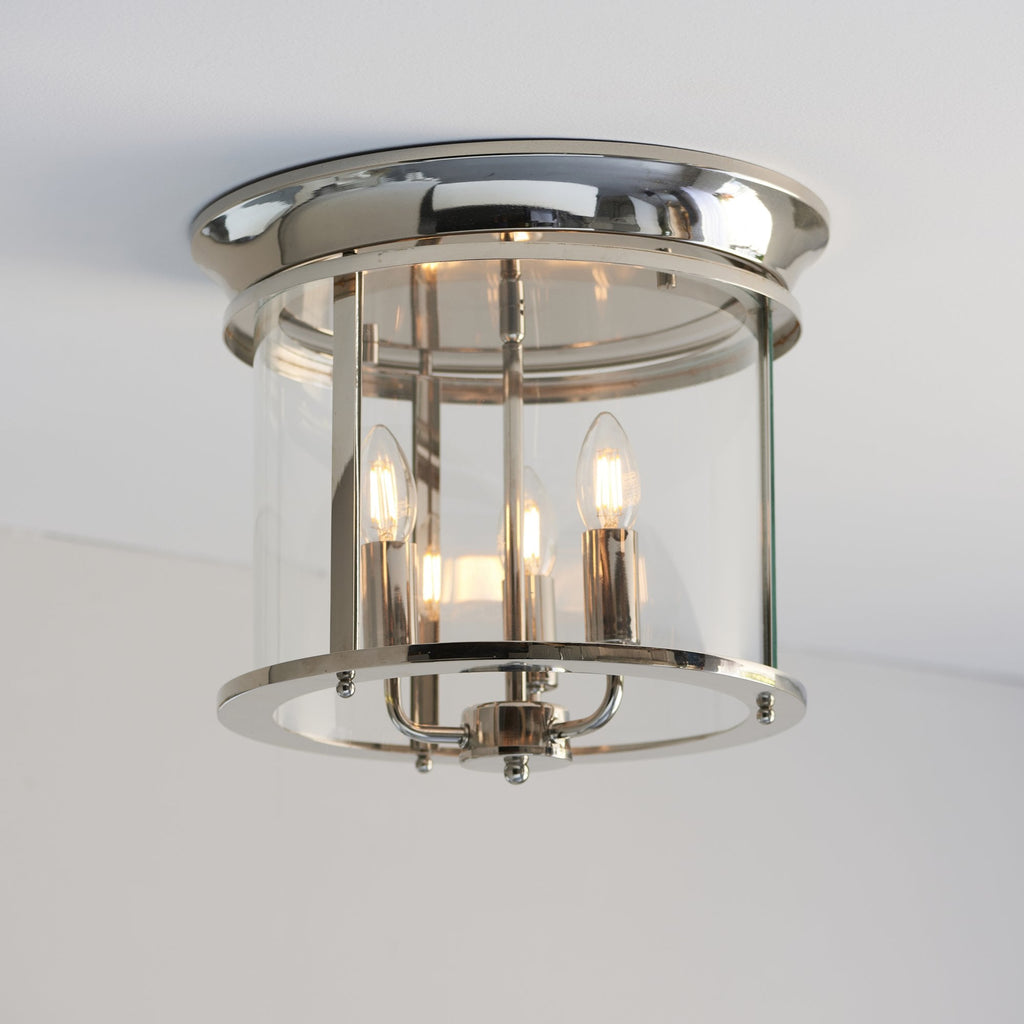 96153 Hampworth 3 Light Flush Ceiling Light Nickel Clear