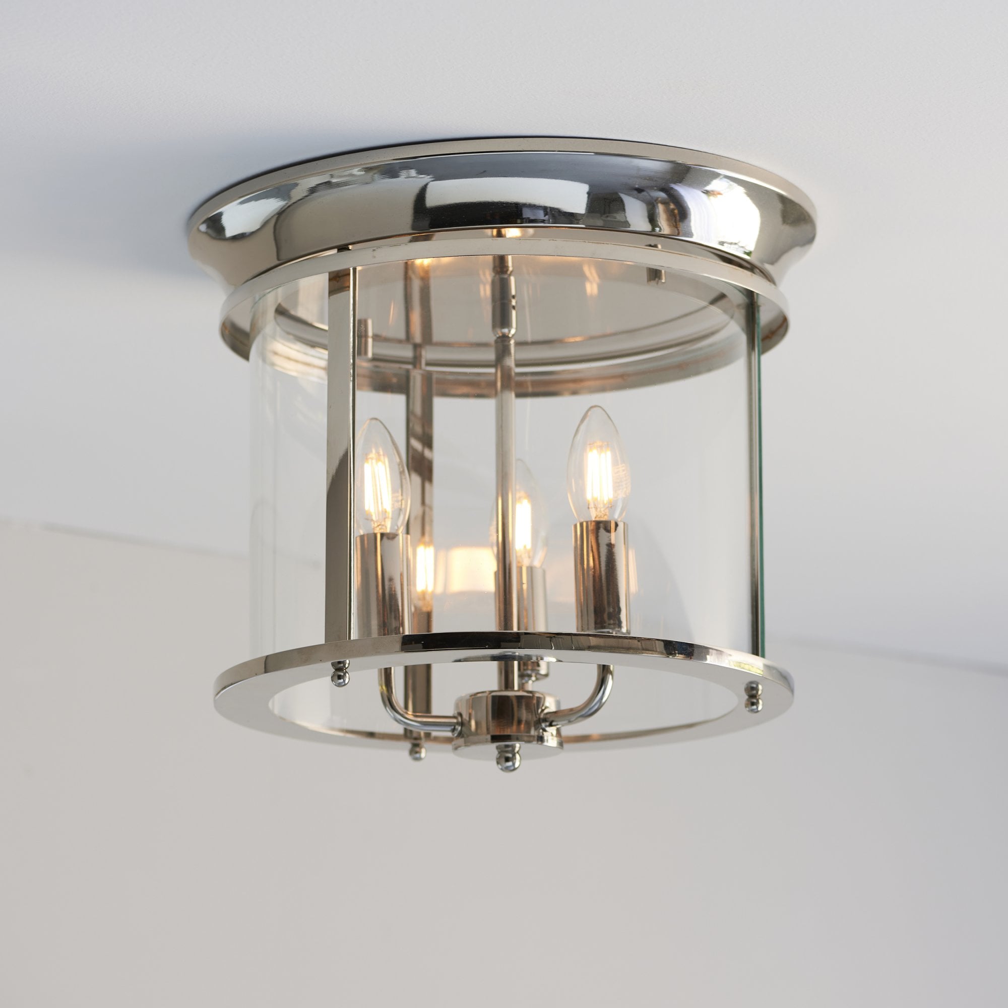96153 Hampworth 3 Light Flush Ceiling Light Nickel Clear