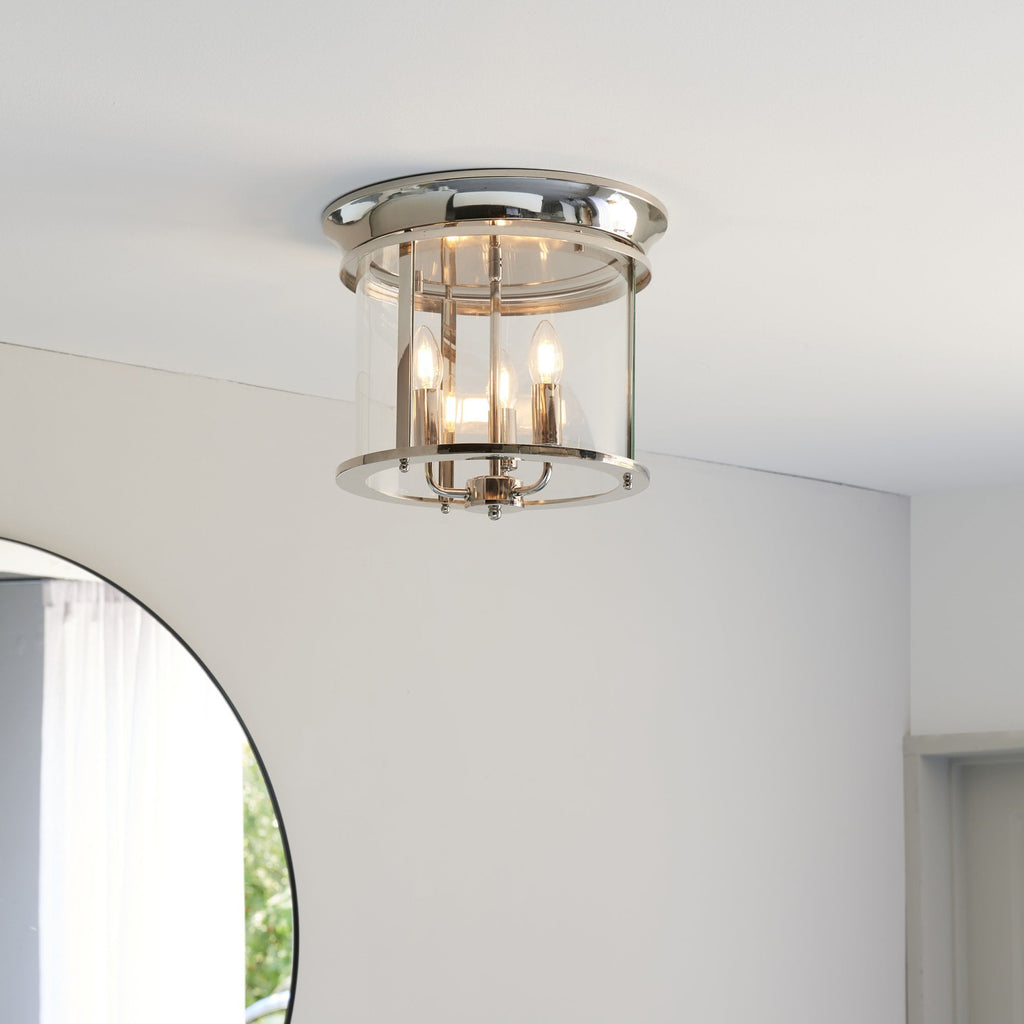 96153 Hampworth 3 Light Flush Ceiling Light Nickel Clear