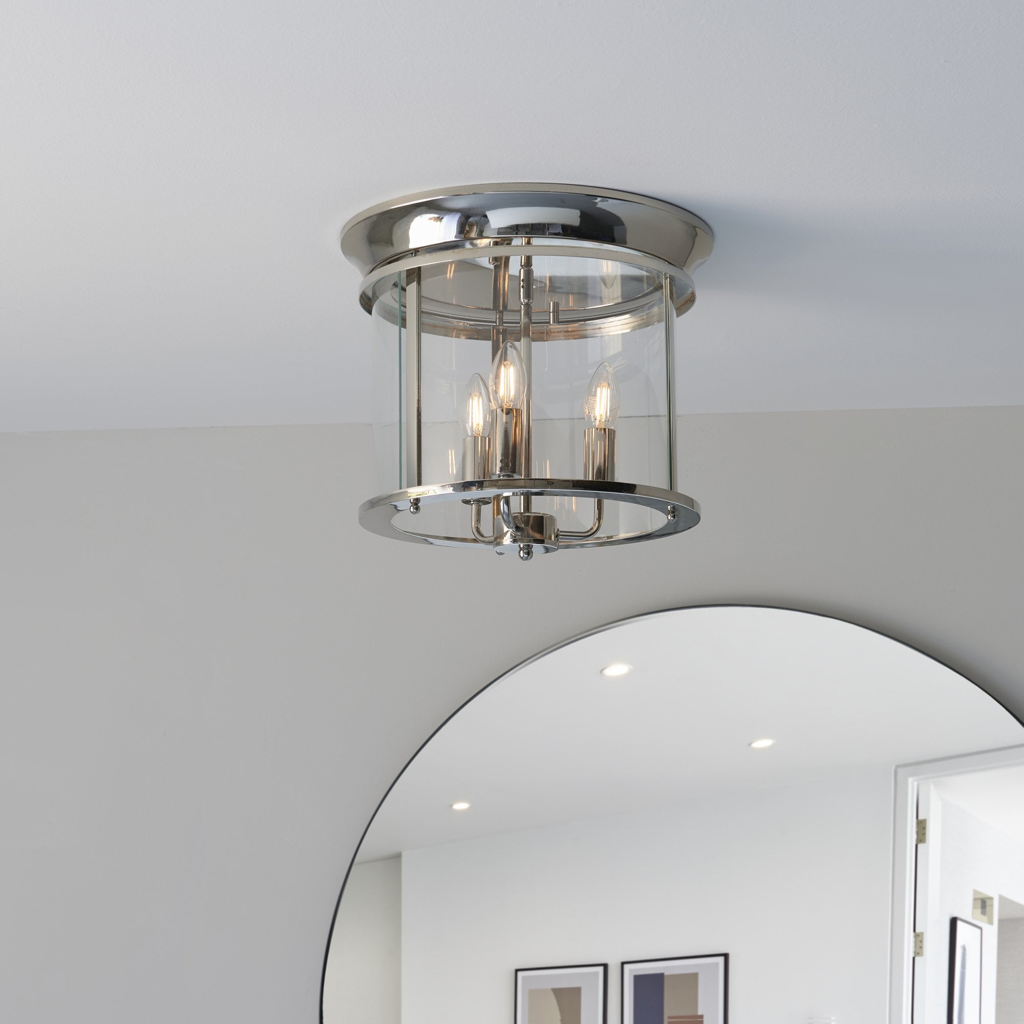 96153 Hampworth 3 Light Flush Ceiling Light Nickel Clear