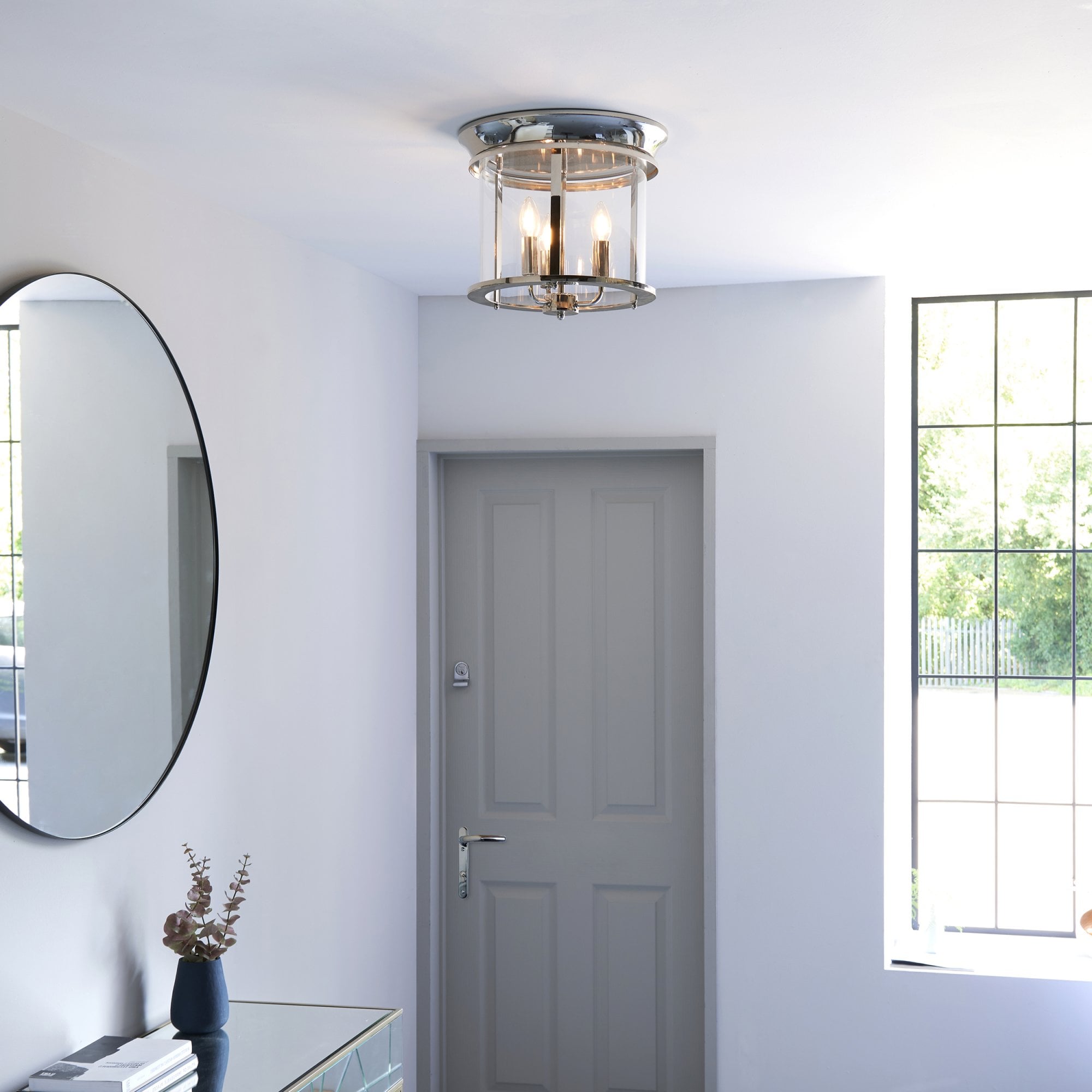 96153 Hampworth 3 Light Flush Ceiling Light Nickel Clear
