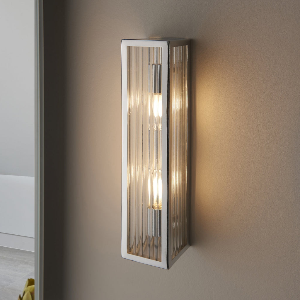 96220 Newham 2 Light Bathroom Wall Light Chrome Clear