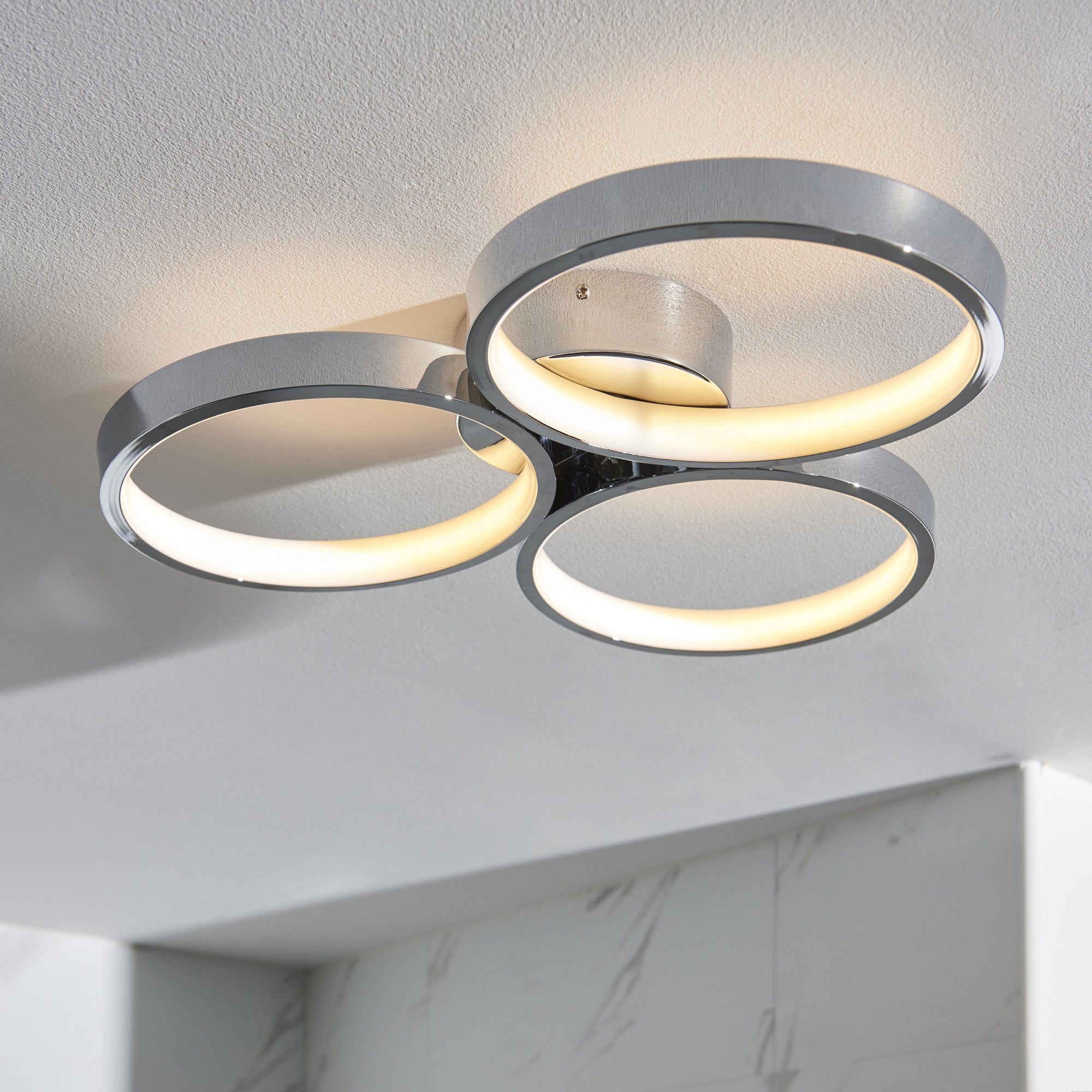 96473 Radius LED 3 Light Bathroom Semi Flush Ceiling Light Chrome White