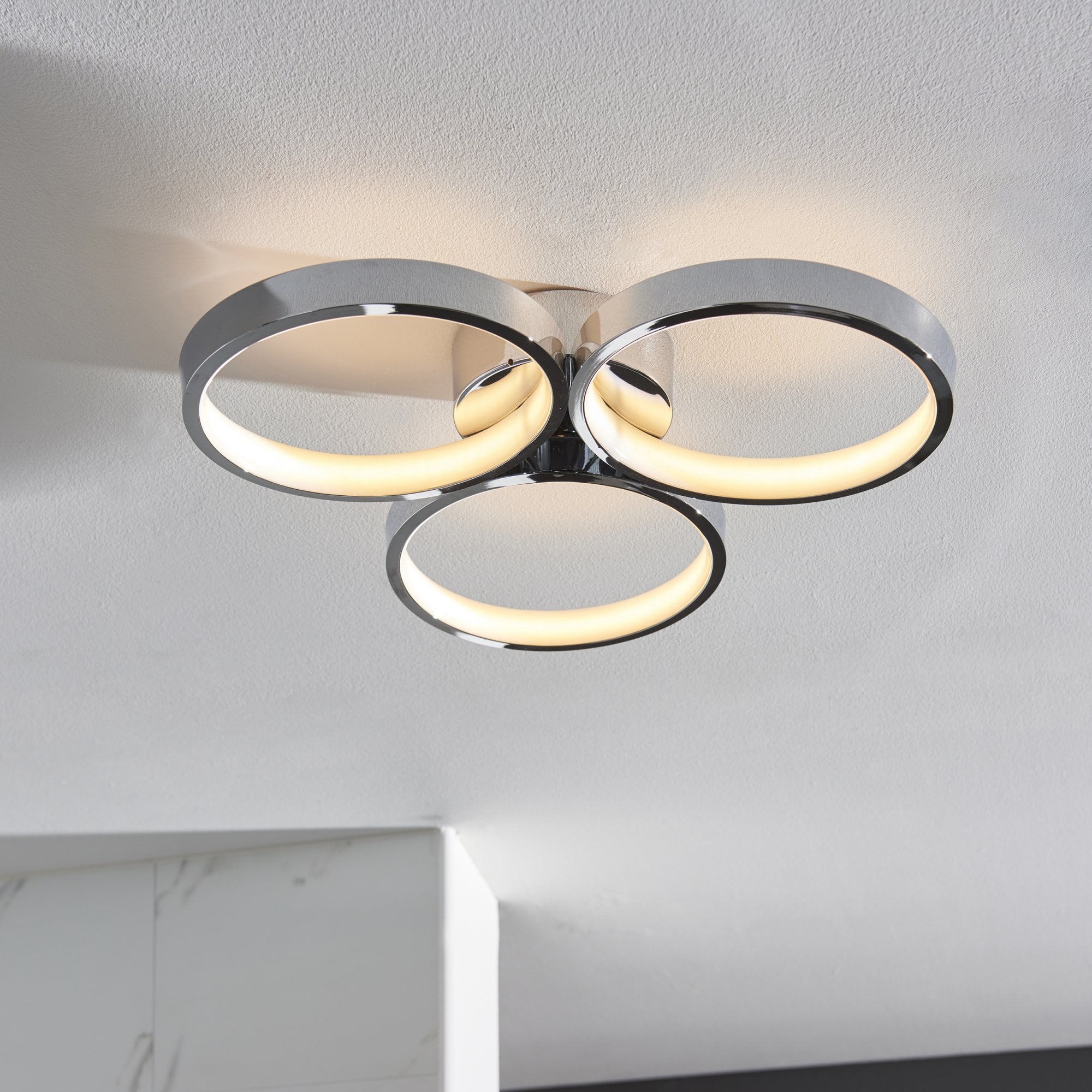 96473 Radius LED 3 Light Bathroom Semi Flush Ceiling Light Chrome White